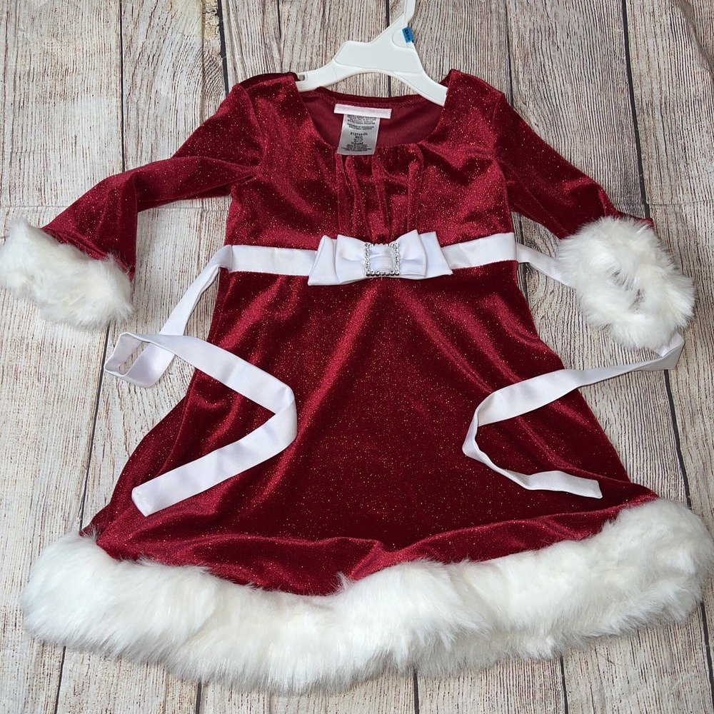 Bonnie Baby 24 Months Red Velour Holiday Christmas Faux Fur Trimmed Dress NEW